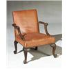 Image 1 : George II Style Mahogany and Tan Leather Upholstered Library Armchair Circa 1900 Lacking a...