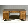 Image 1 : George III Style Walnut and Burl Walnut Two-Pedestal Partner's Desk Last Half 20th Century ...