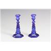 Image 1 : Pair of Cobalt Blue Hexagonal Pressed Glass Candlesticks Probably Boston & Sandwich Glass Co.,...