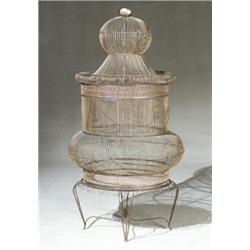 Property of Various Owners Victorian Style Wrought Wire Large Birdcage-on-Stand 20t...