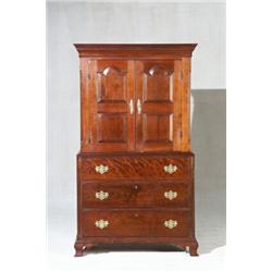 Chippendale Cherry Linen Press Pennsylvania River Valley or New Jersey, Last Quarter 18th C...