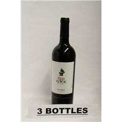 THREE BOTTLES OF RED ROCK WINERY MALBEC 2011 RED