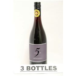 3 BOTTLES OF FIVE VINEYARDS 2013 PINOT NOIR RED