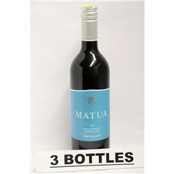 3 BOTTLES OF MATUA 2012 MERLOT CABERNET RED WINE