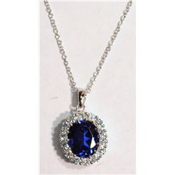 Sterling Silver Created Sapphire & CZ Pendant