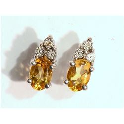 Sterling Silver Citrine & Diamond Earrings