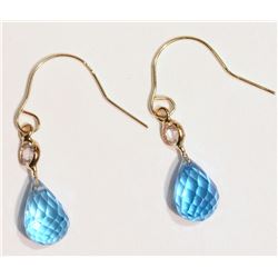 14K Gold Blue & White Topaz Tear Drop Earrings