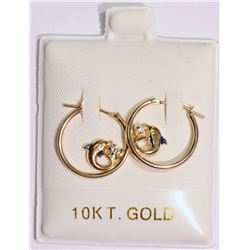 10K Gold Cubic Zirconia Dolphin Hoop Earrings