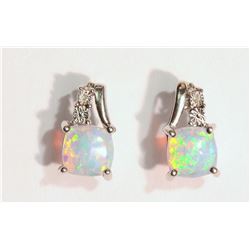 Sterling Silver Created Opal & Diamond Earrings
