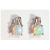 Image 1 : Sterling Silver Created Opal & Diamond Earrings