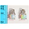 Image 2 : Sterling Silver Created Opal & Diamond Earrings