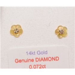 14K Gold Diamond Earrings w/ Mother of Pearl
