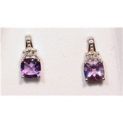 Sterling Silver Amethyst & Diamond Earrings