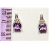 Image 2 : Sterling Silver Amethyst & Diamond Earrings