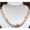 Image 1 : Freshwater Pearl & Poly Coral Floral Shape Necklace