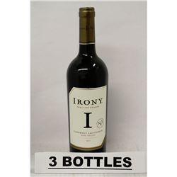 3 BOTTLES OF IRONY CABERNET SAUVIGNON 2011 RED
