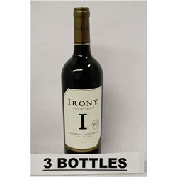 3 BOTTLES OF IRONY CABERNET SAUVIGNON 2011 RED