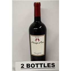 2 BOTTLES OF MENAGE A TROIS 2012 CALIFORNIA RED