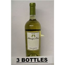 3 BOTTLES OF MENAGE A TROIS CALIFORNIA WHITE WINE