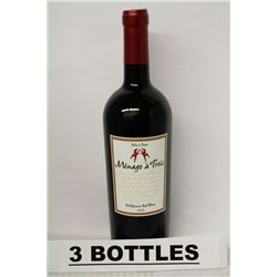 3 BOTTLES OF MENAGE A TROIS CALIFORNIA RED WINE