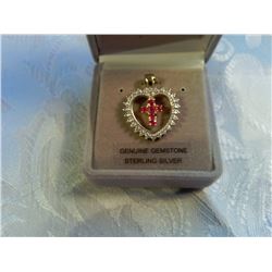 STERLING SILVER DIAMOND & RUBY HEART & CROSS