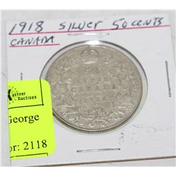 1918 SILVER CANADIAN 50 CENT KING GEORGE
