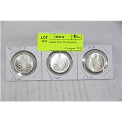 1965 SILVER CANADIAN UNCIRCULATED 50 CENT X3