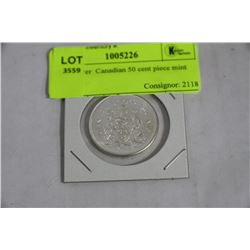 1965 SILVER CANADIAN 50 CENT PIECE UNCIRCULATED W/