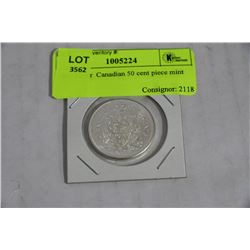 1965 SILVER CANADIAN 50 CENT PIECE UNCIRCULATED W/