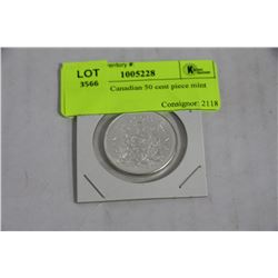 1965 SILVER CANADIAN 50 CENT PIECE UNCIRCULATED W/