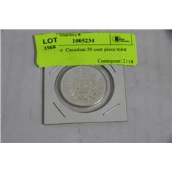 1965 SILVER CANADIAN 50 CENT PIECE UNCIRCULATED W/