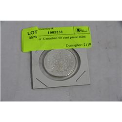 1965 SILVER CANADIAN 50 CENT PIECE UNCIRCULATED W/