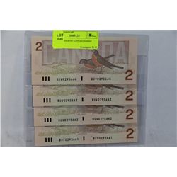1986 BIRD SERIES $2.00 UNCIRCULATED BANK NOTES x4
