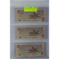 1986 BIRD SERIES $2.00 UNCIRCULATED BANK NOTES x3