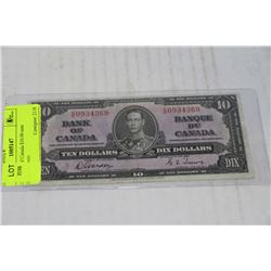 1937 BANK OF CANADA $10.00 NOTE GORDON/TOWERS