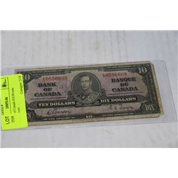 1937 BANK OF CANADA $10.00 NOTE GORDON/TOWERS