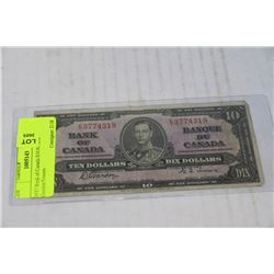 1937 BANK OF CANADA $10.00 NOTE GORDON/TOWERS