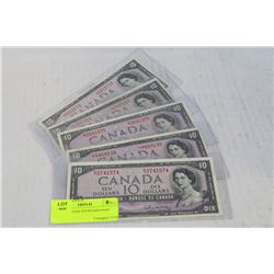 1954 CANADIAN $10.00 REPLACEMENT NOTES X5