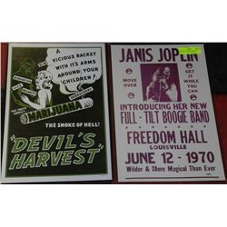 TWO JANIS JOPLIN MARIJUANA DEVIL'S HARVEST POSTERS