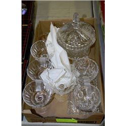 8 PIECES CRYSTAL CANDY DISH/CREAM-SUGAR/GLASSES