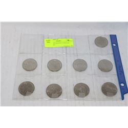 SHEET OF 9 CANADIAN DOLLAR COINS - 1969