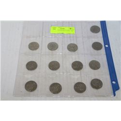 SHEET OF 13 X 50 CENT COINS - 1969 TO 1984