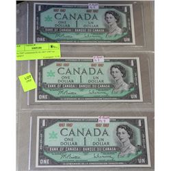 1967 CENTENNIAL 1 DOLLAR BANKNOTES X3
