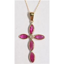 #2-14K GOLD RUBY (2.0CT) & DIAMOND CROSS PENDANT