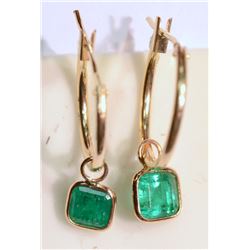 #19-14K GOLD EMERALD (1.40CT) HOOP EARRINGS