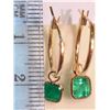 Image 2 : #19-14K GOLD EMERALD (1.40CT) HOOP EARRINGS