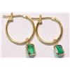Image 3 : #19-14K GOLD EMERALD (1.40CT) HOOP EARRINGS