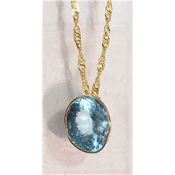 #35-14K GOLD BLUE TOPAZ (22.0CT) PENDANT WITH 10K