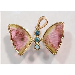 #36-14K GOLD TOURMALINE & BLUE DIAMOND (0.30CT)