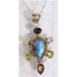 #43-STERLING SILVER LABORONITE & GEMSTONE PENDANT